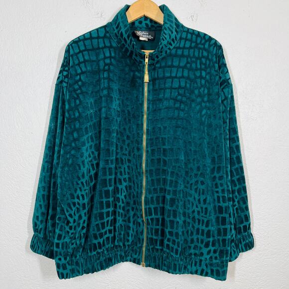 Silver Threads Velour Track Jacket Reptile Print Tassel Jewel Green Gold - 2XP - Picture 8 of 8